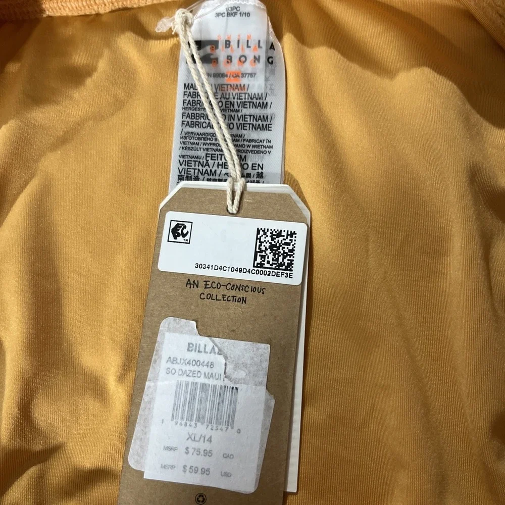 Billabong Sol Searcher Maui Rider Bikini Bottoms XL -14 So Dazed Orange NWT